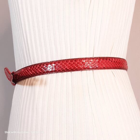 Distressed Genuine Reptile Skinny Belt Womens Medium Burnished Red - Picture 4 of 11
